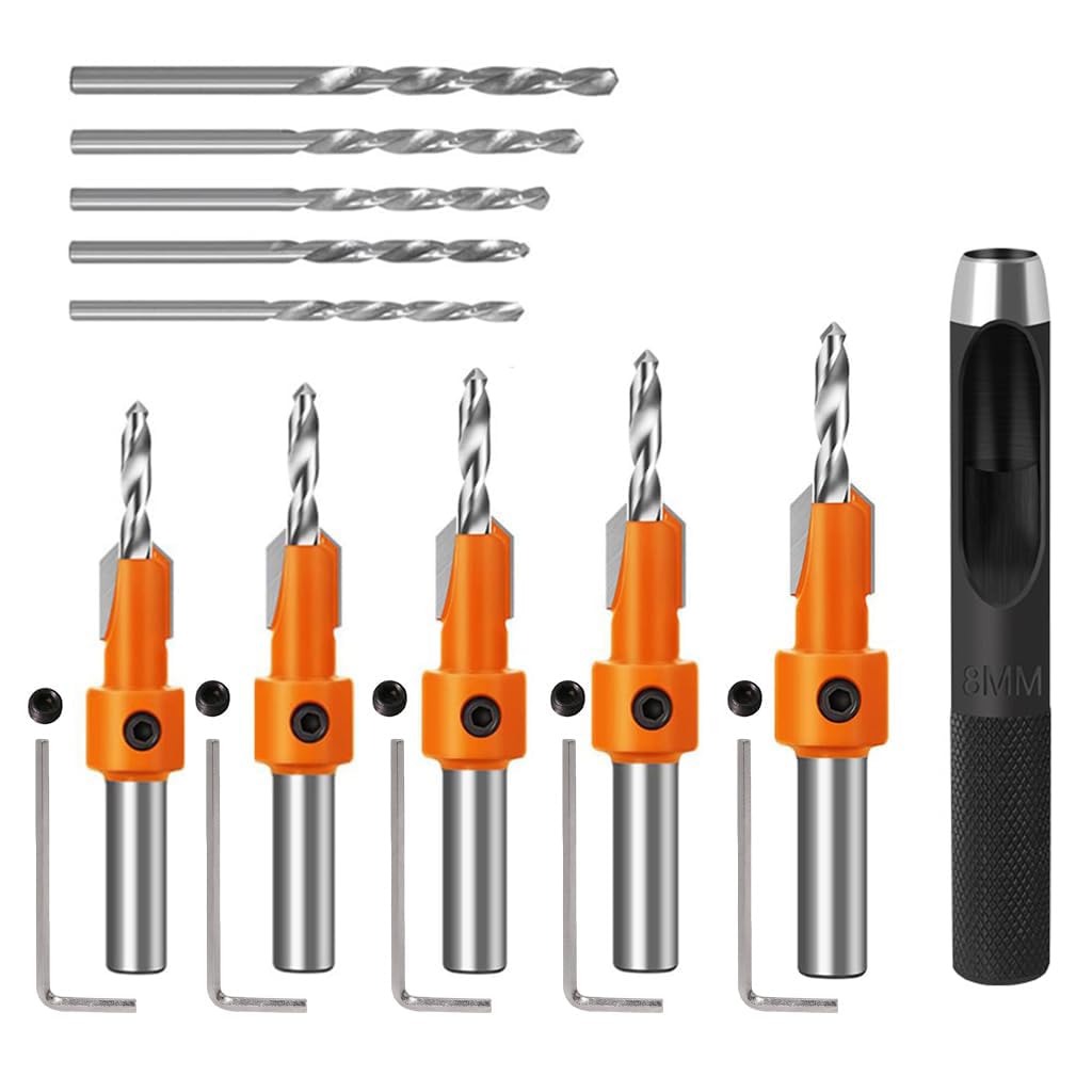 Serplex 10Pcs Wood Countersink Drill Bit Set, 5Pcs Countersink Drill Bit with 5Pcs Extra Pilot Drill Bit, Tapered Drill Bits with 8mm Round Shank, Counter Sinker Drill Bit Set for Woodworking Serplex 10Pcs Wood Countersink Drill Bit Set, 5Pcs Countersink Drill Bit with 5Pcs Extra Pilot Drill Bit, Tapered Drill Bits with 8mm Round Shank, Counter Sinker Drill Bit Set for Woodworking
